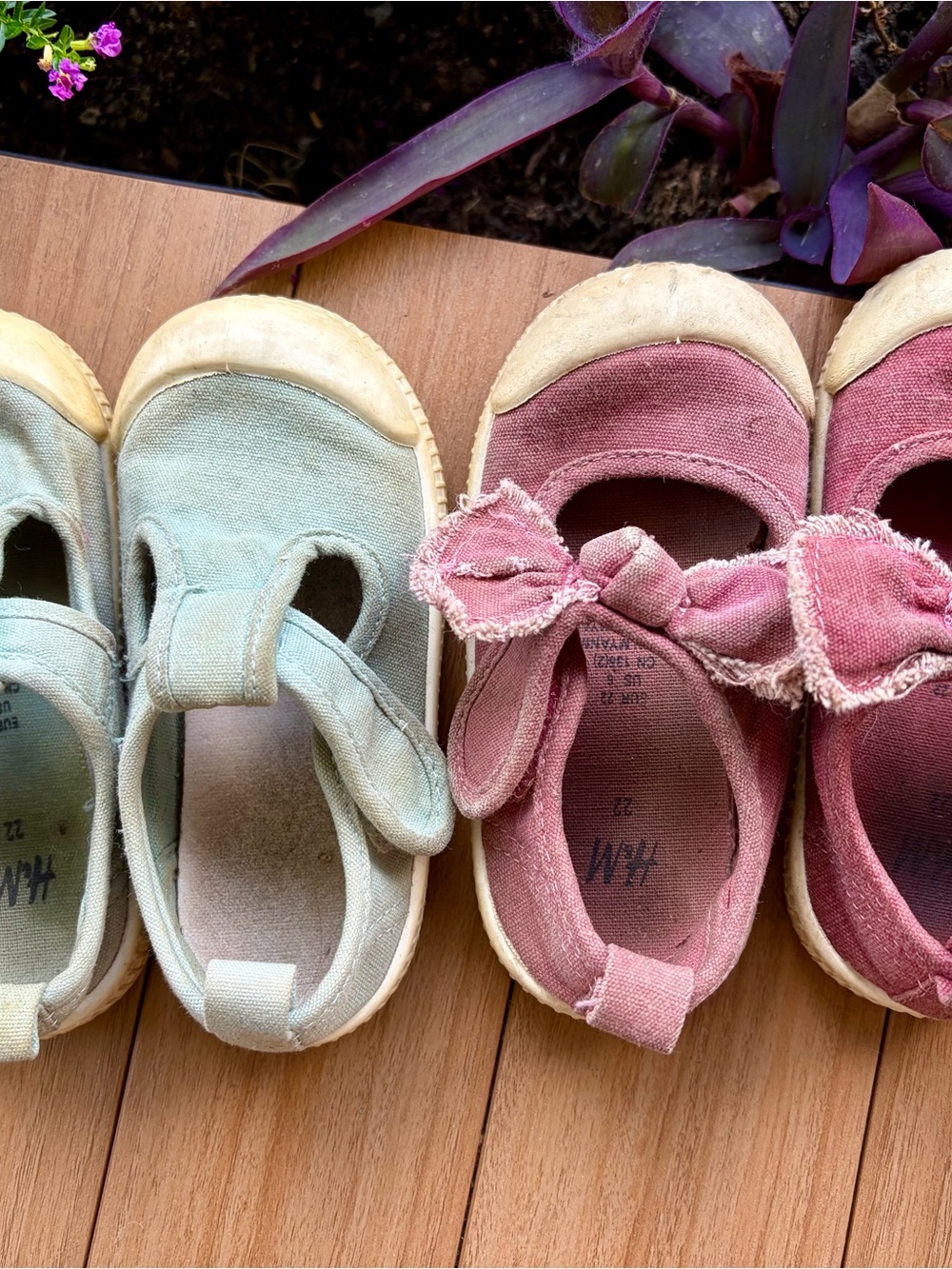 H&M Mint Green and Dusty Pink Canvas Mary Janes with Bow